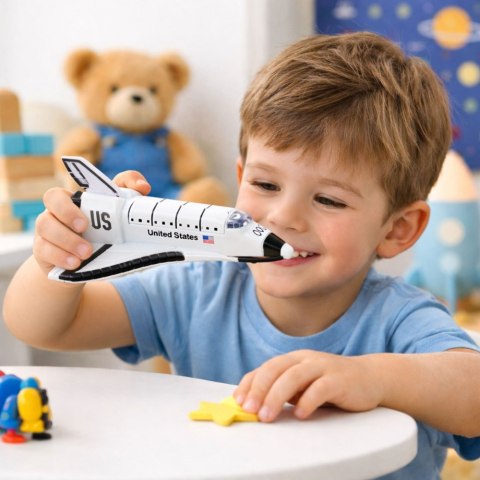 LEAN Toys Statek Kosmiczny Metalowy Napęd Pull-Back Otwierany Biały