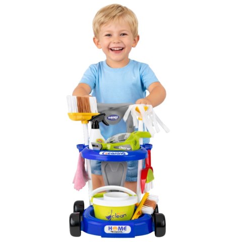 LEAN Toys Zestaw Do Sprzątania Dla Dzieci Wózek Odkurzacz Interaktywny Akcesoria 20el