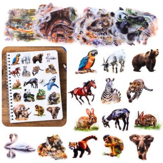 LEAN Zestaw Naklejki Z Dzikimi Zwierzętami Śliskie Przeźroczyste 50 szt.