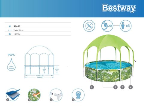 Bestway Bestway basen stelażowy z daszkiem 244x51 cm 56432