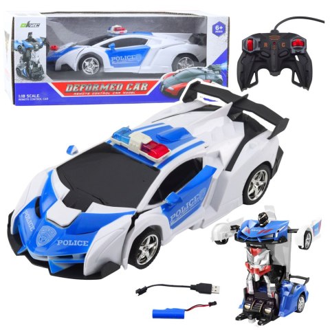 LEAN Toys Auto Robot 2W1 Policja Radiowóz Policyjny Zdalnie Sterowany RC 1:18