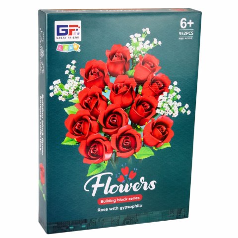 LEAN Toys Klocki Konstrukcyjne Bukiet Kwiatów Czerwone Róże Gipsówka 952 el.
