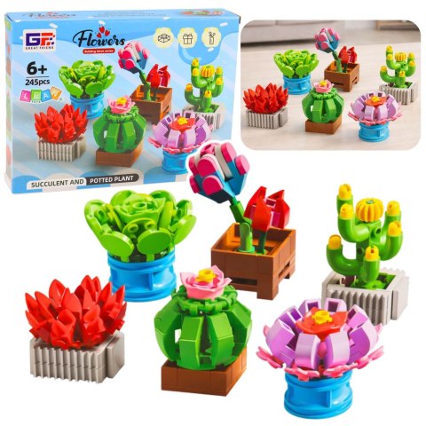 LEAN Toys Klocki Konstrukcyjne Kwiaty Roślinki w Doniczkach 6 Sztuk 245 el.