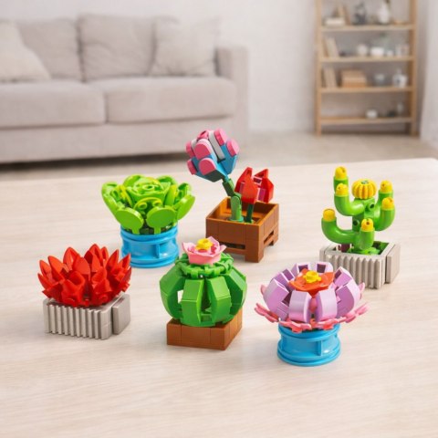 LEAN Toys Klocki Konstrukcyjne Kwiaty Roślinki w Doniczkach 6 Sztuk 245 el.