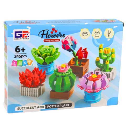 LEAN Toys Klocki Konstrukcyjne Kwiaty Roślinki w Doniczkach 6 Sztuk 245 el.