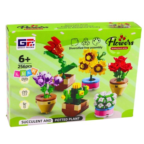 LEAN Toys Klocki Konstrukcyjne Kwiaty Roślinki w Doniczkach 6 Sztuk 256 el.