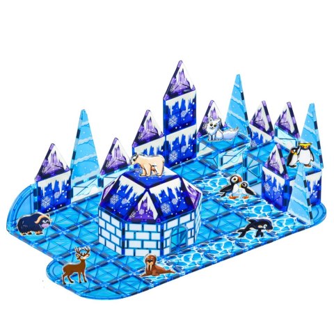 LEAN Toys Klocki Magnetyczne Lodowa Kraina Figurki Zwierząt Niebieskie 94 el.