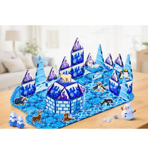 LEAN Toys Klocki Magnetyczne Lodowa Kraina Figurki Zwierząt Niebieskie 94 el.