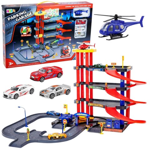 LEAN Toys Parking Wielopoziomowy 4 Poziomy Z Windą Helikopter Autka 70 el.