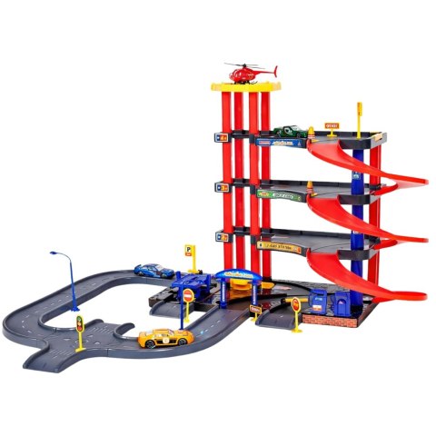 LEAN Toys Parking Wielopoziomowy 4 Poziomy Z Windą Helikopter Autka 70 el.