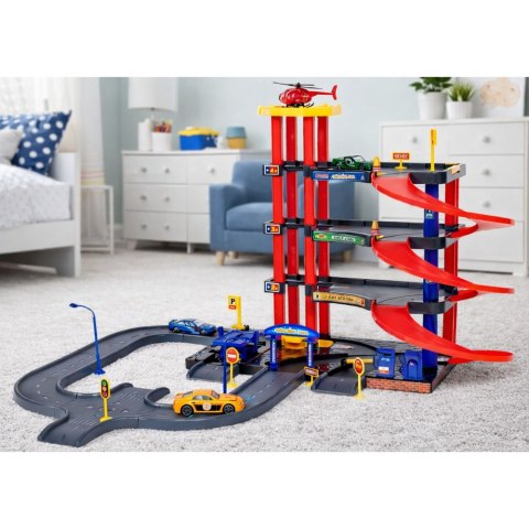 LEAN Toys Parking Wielopoziomowy 4 Poziomy Z Windą Helikopter Autka 70 el.