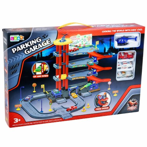 LEAN Toys Parking Wielopoziomowy 4 Poziomy Z Windą Helikopter Autka 70 el.