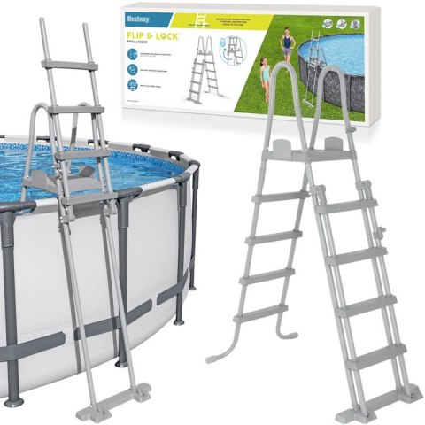 Bestway Bestway Drabinka do basenu 132cm - bezpieczna antypoślizgowa metalowa 58332