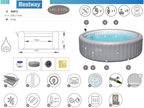 Bestway Bestway Lay-Z-Spa Hawaii AirJet 8 hydromasaż 6-8os WiFi aplikacja 6001J