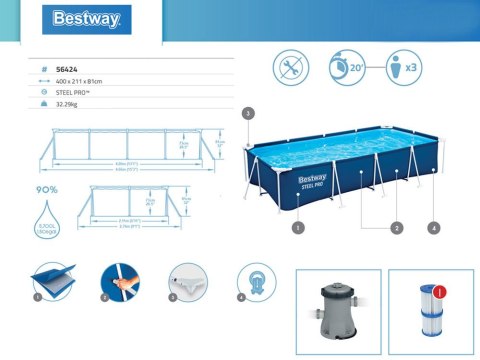 Bestway Bestway basen stelażowy 400 x 211 cm 8w1 56424
