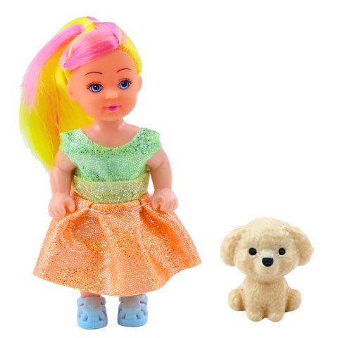 LEAN TOYS Zestaw Mini Laleczka W Sukience Piesek Lalka Pupil Mix 12cm