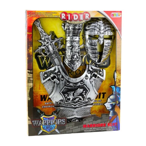 LEAN Toys Duży Zestaw Rycerski Maska Zbroja Miecz Ochraniacz Srebrny