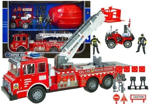 LEAN Toys Duży Zestaw Straż Pożarna Wóz Strażacki Figurki Quad Kask Dla Dziecka