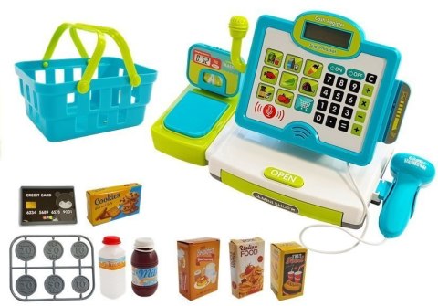 LEAN Toys Kasa Sklepowa dla Dzieci Niebieska z Koszykiem