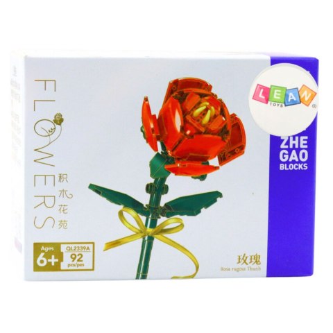 LEAN Toys Klocki Konstrukcyjne Róża Z Kokardą Czerwona 92 el.