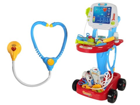 LEAN Toys Zestaw Lekarski na Wózku Stolik Lekarski Doktor 17 Elementów EKG