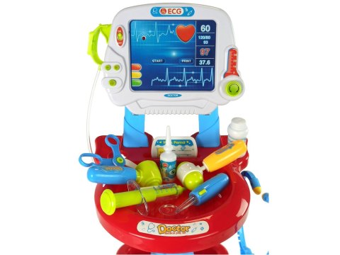 LEAN Toys Zestaw Lekarski na Wózku Stolik Lekarski Doktor 17 Elementów EKG
