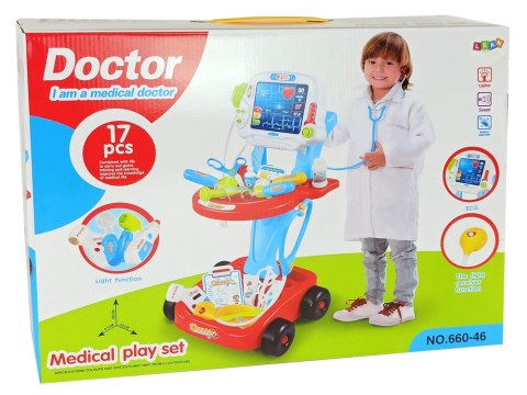 LEAN Toys Zestaw Lekarski na Wózku Stolik Lekarski Doktor 17 Elementów EKG