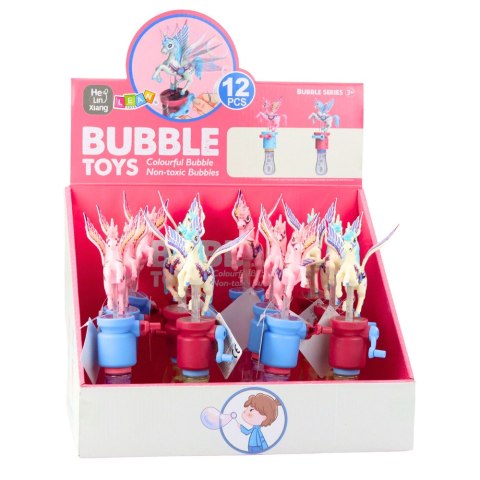 LEAN TOYS Bańki Mydlane Jednorożec Ruchome Skrzydła Na Korbkę 23cm Mix