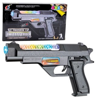 LEAN Toys Broń Pistolet Na Baterie Kolorowe Światła Dźwięki 24cm