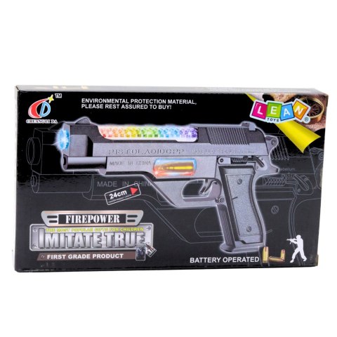 LEAN Toys Broń Pistolet Na Baterie Kolorowe Światła Dźwięki 24cm