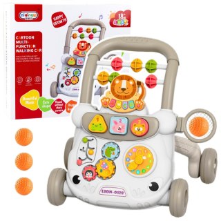 LEAN Toys Chodzik Edukacyjny Interaktywny Pchacz Klocki Zegar Koła Zębate Szary