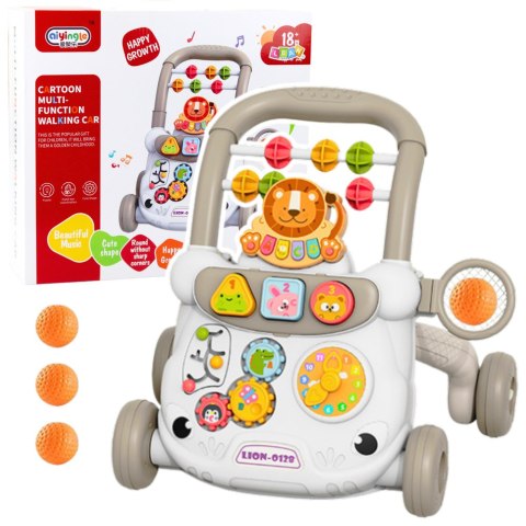 LEAN Toys Chodzik Edukacyjny Interaktywny Pchacz Klocki Zegar Koła Zębate Szary
