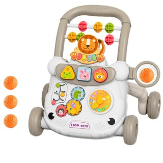 LEAN Toys Chodzik Edukacyjny Interaktywny Pchacz Klocki Zegar Koła Zębate Szary