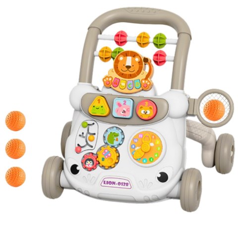 LEAN Toys Chodzik Edukacyjny Interaktywny Pchacz Klocki Zegar Koła Zębate Szary