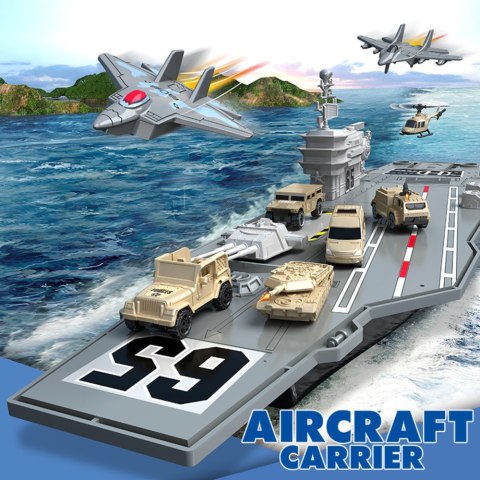 LEAN Toys Duży Lotniskowiec Wojskowy Myśliwce Czołgi Pojazdy 70cm