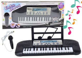LEAN Toys Elektryczne Pianinko Dla Dzieci Stojak Mikrofon Czarne