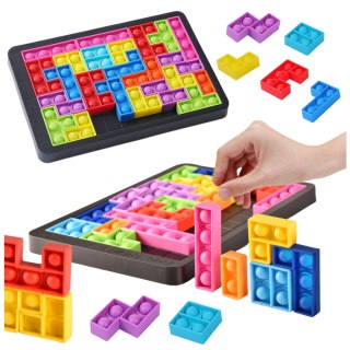 LEAN Toys Gra Tetris Pop-It Układanka Puzzle 3w1 Sensoryczna Kolorowa 27el