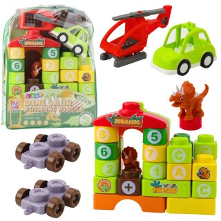 LEAN Toys Klocki Konstrukcyjne Edukacyjne W Plecaku Dinozaury Cyfry Litery 49 el.