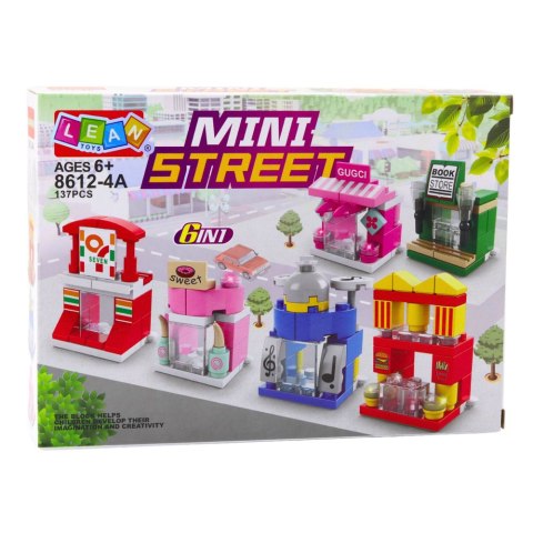 LEAN Toys Klocki Konstrukcyjne Mini Street 6w1 Miasteczko Sklepy Budynki 137 el.