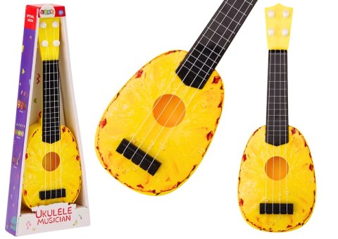 LEAN Toys Ukulele Dla Dzieci Mini Gitara 4 Struny Motyw Ananasa Gitarka Żółta