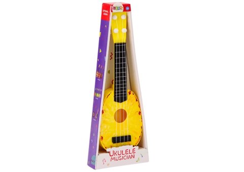 LEAN Toys Ukulele Dla Dzieci Mini Gitara 4 Struny Motyw Ananasa Gitarka Żółta