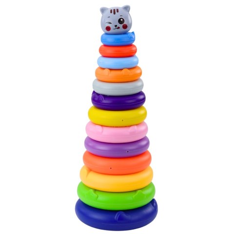 LEAN Toys Wieża Piramidka Kotek Szary Kolorowa 13 Kółek 41 x 15,5 x 15,5 cm