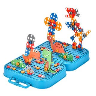 LEAN Toys Zestaw Do Skręcania DIY Walizka Układanka Dinozaury Klocki Wkrętarka 228el.