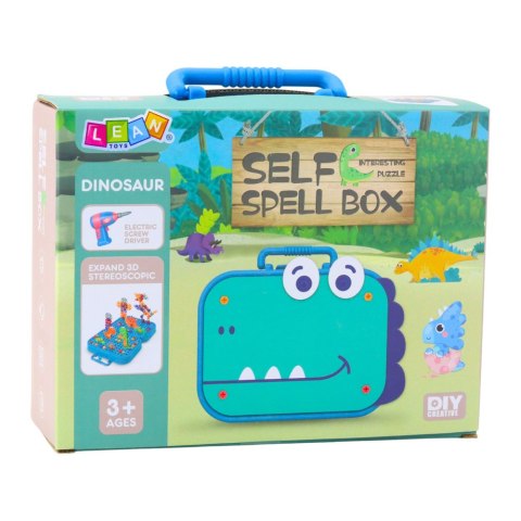 LEAN Toys Zestaw Do Skręcania DIY Walizka Układanka Dinozaury Klocki Wkrętarka 228el.
