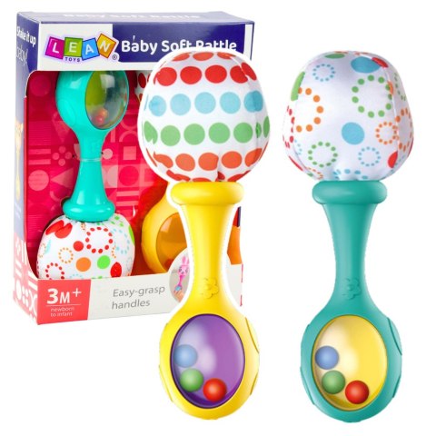 LEAN Toys Zestaw Grzechotki Z Miękką Piłeczką Wzorki Żółta Zielona 2szt