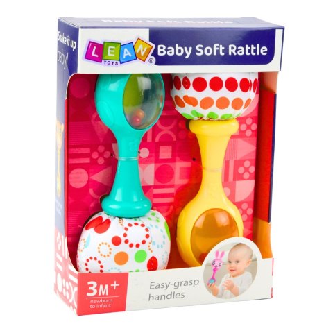 LEAN Toys Zestaw Grzechotki Z Miękką Piłeczką Wzorki Żółta Zielona 2szt
