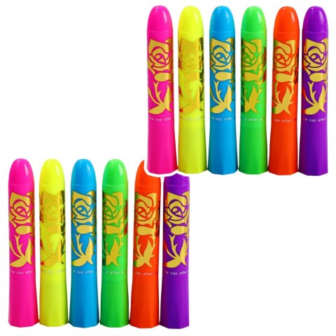 LEAN Zestaw Do Malowania Twarzy Pisaki Kredki Neonowe UV Fluorescencyjne 12szt