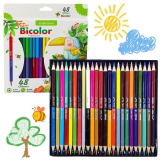 LEAN Zestaw Kredek Dwustronne Dwukolorowe Szkolne Trójkątne 48 Kolorów