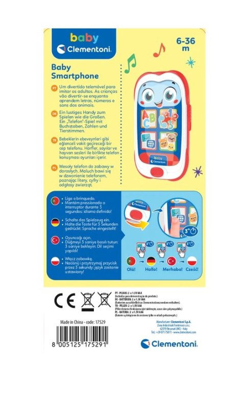 Clementoni Interaktywny Mówiący Smartfon Telefon Dziecięcy Język Polski Turecki Portugalski Niemiecki Clementoni 17529