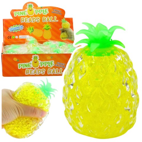 LEAN TOYS Gniotek Ananas Owoc Antystresowy Z Kulkami Hydrożelowymi Żółty